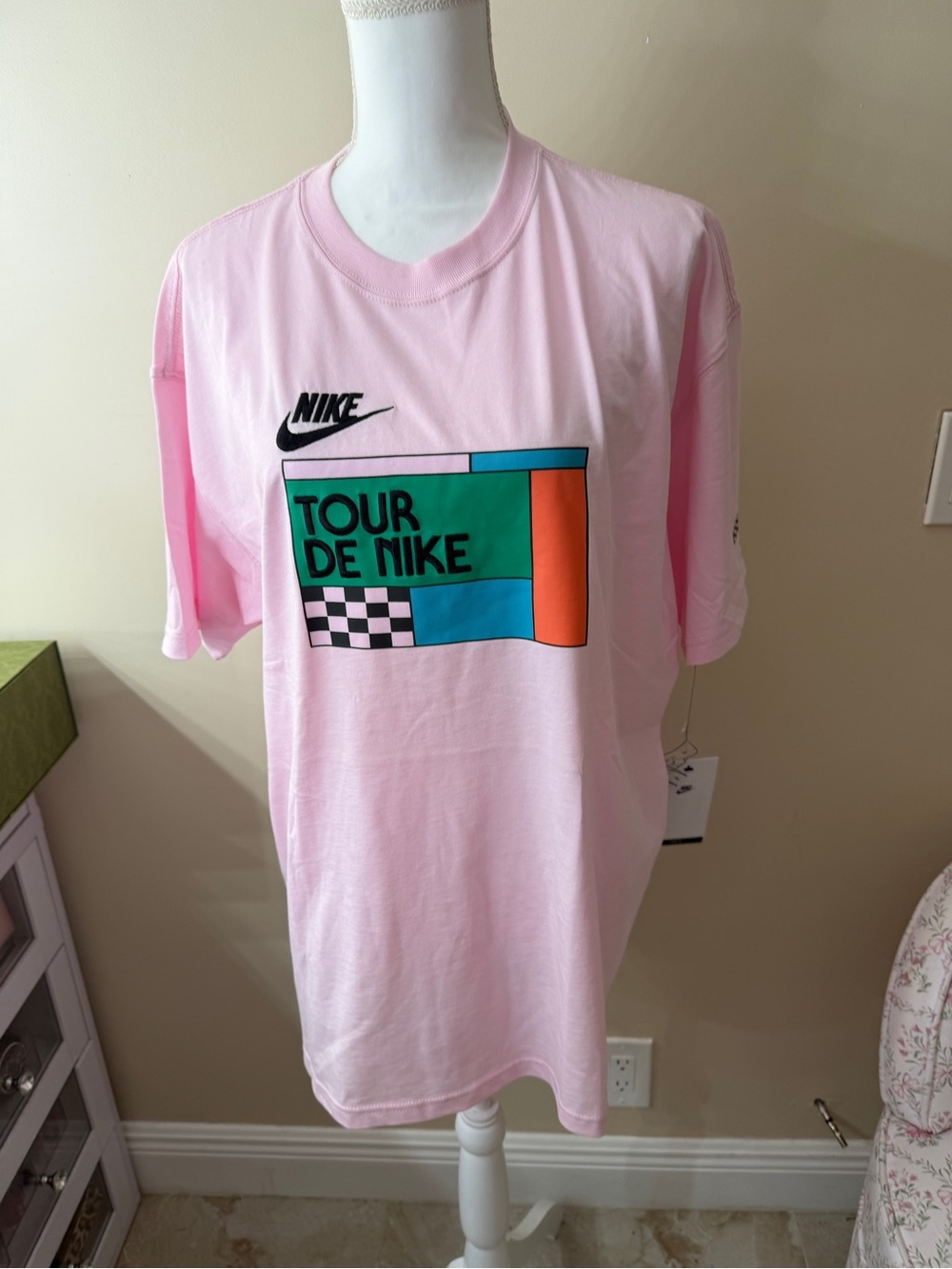 Nike Pink Graphic Tour De Nike Tee with Multicolor Print